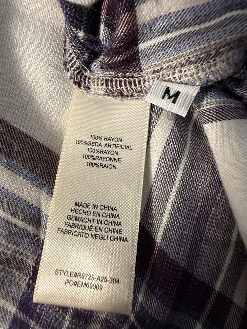 Cloth & Stone for Anthropologie Plaid Rayon Blouse Size M Blue/White Long Sleeve - Picture 6 of 8